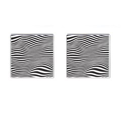 Retro Psychedelic Waves Pattern 80s Black And White Cufflinks (square) by genx