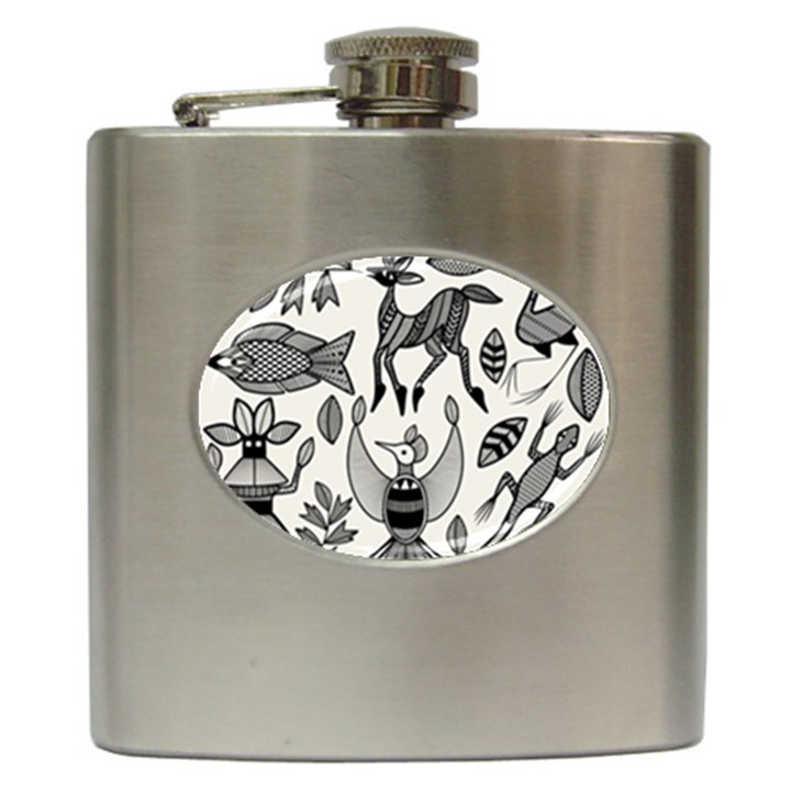 African Senufo Korhogo Tribal Ethnic Art Elements Vector Hip Flask (6 oz)