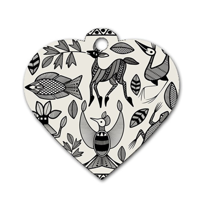 African Senufo Korhogo Tribal Ethnic Art Elements Vector Dog Tag Heart (One Side)