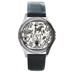 African Senufo Korhogo Tribal Ethnic Art Elements Vector Round Metal Watch by BluedarkArt