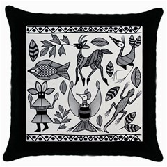 African Senufo Korhogo Tribal Ethnic Art Elements Vector Throw Pillow Case (black) by BluedarkArt