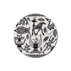 African Senufo Korhogo Tribal Ethnic Art Elements Vector Rubber Coaster (round)  by BluedarkArt