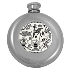 African Senufo Korhogo Tribal Ethnic Art Elements Vector Round Hip Flask (5 Oz) by BluedarkArt