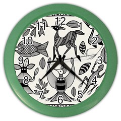 African Senufo Korhogo Tribal Ethnic Art Elements Vector Color Wall Clock by BluedarkArt