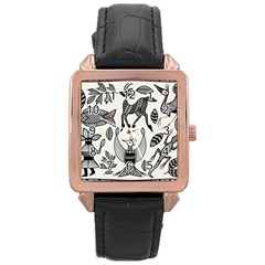 African Senufo Korhogo Tribal Ethnic Art Elements Vector Rose Gold Leather Watch  by BluedarkArt