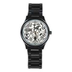 African Senufo Korhogo Tribal Ethnic Art Elements Vector Stainless Steel Round Watch by BluedarkArt