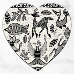 African Senufo Korhogo Tribal Ethnic Art  Jigsaw Puzzle (heart) by BluedarkArt