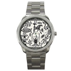 African Senufo Korhogo Tribal Ethnic Art  Sport Metal Watch by BluedarkArt