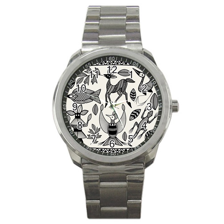 African Senufo Korhogo Tribal Ethnic Art  Sport Metal Watch