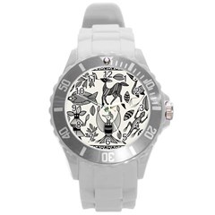 African Senufo Korhogo Tribal Ethnic Art  Round Plastic Sport Watch (l) by BluedarkArt