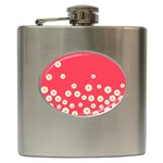 Flowers White Daisies Pattern Red Background Flowers White Daisies Pattern Red Bottom Hip Flask (6 oz) Front