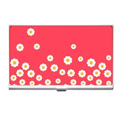 Flowers White Daisies Pattern Red Background Flowers White Daisies Pattern Red Bottom Business Card Holder by genx