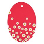 Flowers White Daisies Pattern Red Background Flowers White Daisies Pattern Red Bottom Oval Ornament (Two Sides) Front