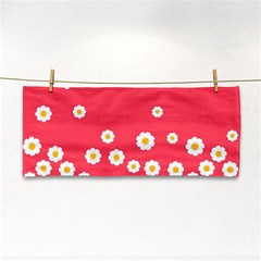 Flowers White Daisies Pattern Red Background Flowers White Daisies Pattern Red Bottom Hand Towel by genx