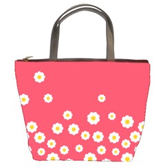 Flowers White Daisies Pattern Red Background Flowers White Daisies Pattern Red Bottom Bucket Bag by genx