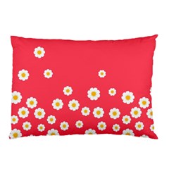 Flowers White Daisies Pattern Red Background Flowers White Daisies Pattern Red Bottom Pillow Case by genx