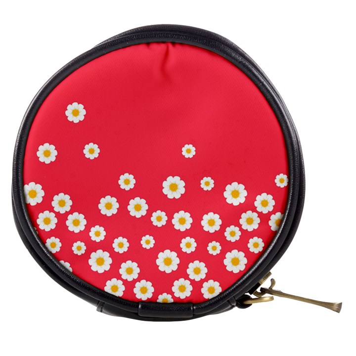 Flowers White Daisies Pattern Red Background Flowers White Daisies Pattern Red Bottom Mini Makeup Bag