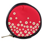 Flowers White Daisies Pattern Red Background Flowers White Daisies Pattern Red Bottom Mini Makeup Bag Back