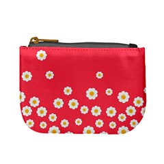 Flowers White Daisies Pattern Red Background Flowers White Daisies Pattern Red Bottom Mini Coin Purse by genx