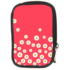 Flowers White Daisies Pattern Red Background Flowers White Daisies Pattern Red Bottom Compact Camera Leather Case by genx