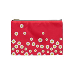 Flowers White Daisies Pattern Red Background Flowers White Daisies Pattern Red Bottom Cosmetic Bag (medium) by genx