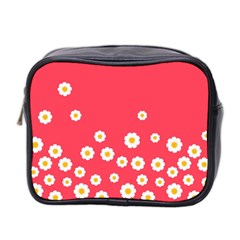 Flowers White Daisies Pattern Red Background Flowers White Daisies Pattern Red Bottom Mini Toiletries Bag (two Sides) by genx