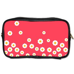 Flowers White Daisies Pattern Red Background Flowers White Daisies Pattern Red Bottom Toiletries Bag (two Sides) by genx