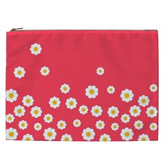 Flowers White Daisies Pattern Red Background Flowers White Daisies Pattern Red Bottom Cosmetic Bag (xxl) by genx