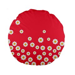 Flowers White Daisies Pattern Red Background Flowers White Daisies Pattern Red Bottom Standard 15  Premium Round Cushions by genx