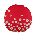 Flowers White Daisies Pattern Red Background Flowers White Daisies Pattern Red Bottom Standard 15  Premium Round Cushions Front