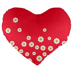 Flowers White Daisies Pattern Red Background Flowers White Daisies Pattern Red Bottom Large 19  Premium Heart Shape Cushions by genx