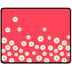 Flowers White Daisies Pattern Red Background Flowers White Daisies Pattern Red Bottom Double Sided Fleece Blanket (medium)  by genx