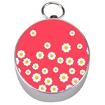 Flowers White Daisies Pattern Red Background Flowers White Daisies Pattern Red Bottom Silver Compasses Front