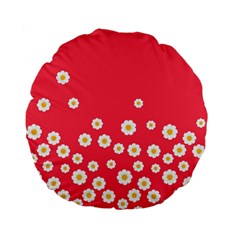 Flowers White Daisies Pattern Red Background Flowers White Daisies Pattern Red Bottom Standard 15  Premium Flano Round Cushions by genx