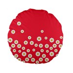 Flowers White Daisies Pattern Red Background Flowers White Daisies Pattern Red Bottom Standard 15  Premium Flano Round Cushions Front