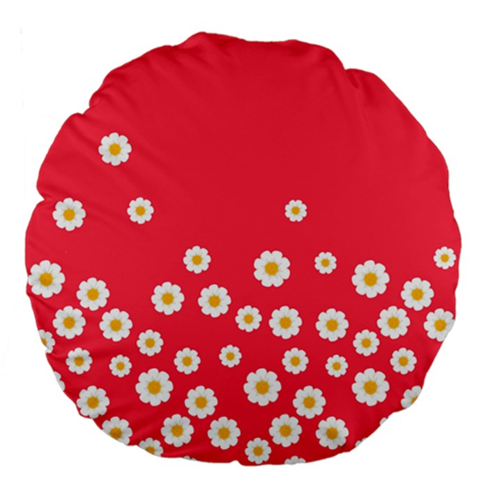 Flowers White Daisies Pattern Red Background Flowers White Daisies Pattern Red Bottom Large 18  Premium Flano Round Cushions