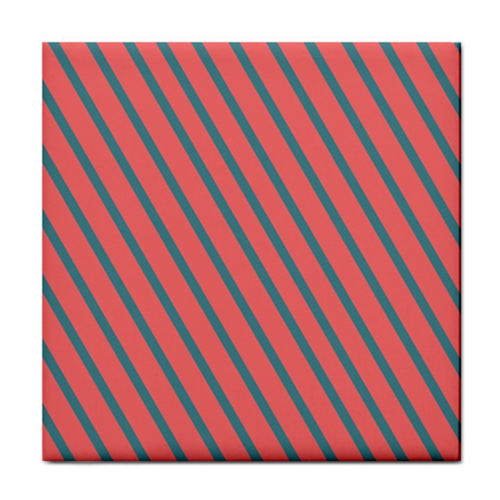 Living Coral Diagonal Stripes Tile Coasters