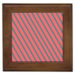 Living Coral Diagonal Stripes Framed Tiles by LoolyElzayat