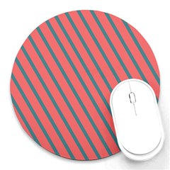 Living Coral Diagonal Stripes Round Mousepads by LoolyElzayat