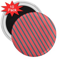 Living Coral Diagonal Stripes 3  Magnets (10 Pack)  by LoolyElzayat