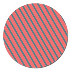 Living Coral Diagonal Stripes Magnet 5  (round) by LoolyElzayat