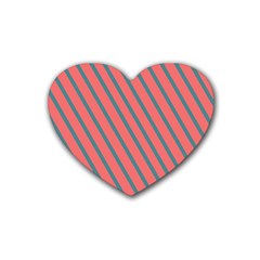 Living Coral Diagonal Stripes Rubber Coaster (heart)  by LoolyElzayat