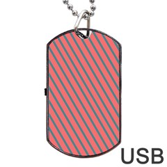 Living Coral Diagonal Stripes Dog Tag Usb Flash (one Side) by LoolyElzayat