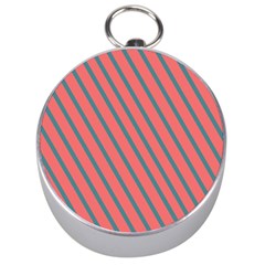 Living Coral Diagonal Stripes Silver Compasses by LoolyElzayat