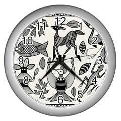 African Senufo Korhogo Tribal Ethnic Art  Wall Clock (silver) by BluedarkArt