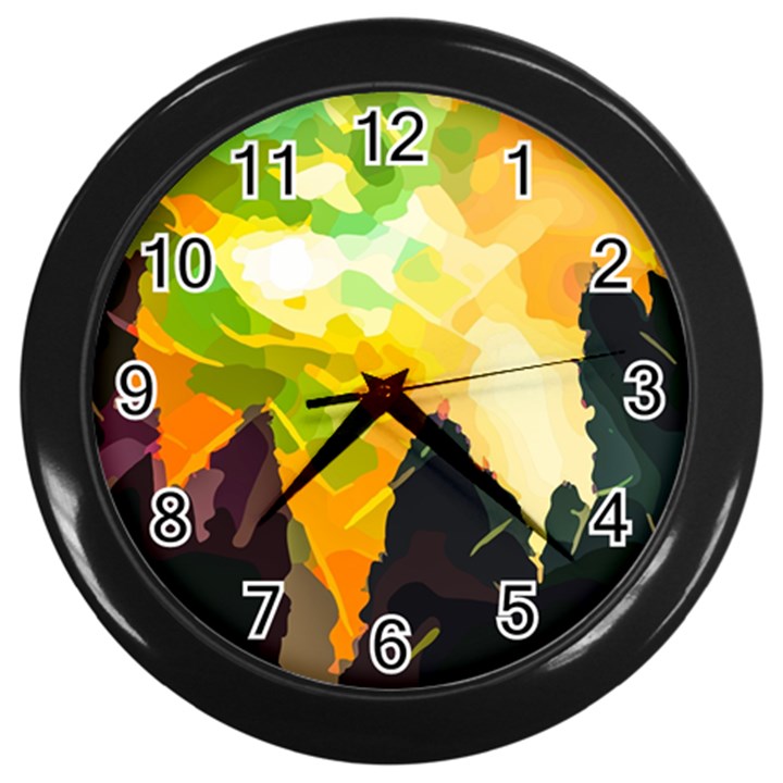 Forest Trees Nature Wood Green Wall Clock (Black)