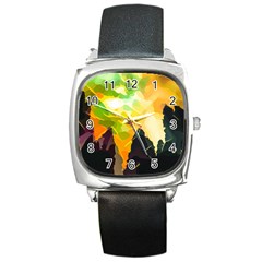 Forest Trees Nature Wood Green Square Metal Watch