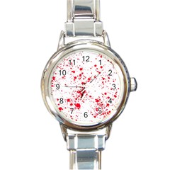 Red And White Splatter Abstract Print Round Italian Charm Watch by dflcprintsclothing