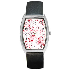 Red And White Splatter Abstract Print Barrel Style Metal Watch by dflcprintsclothing