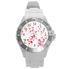 Red And White Splatter Abstract Print Round Plastic Sport Watch (l) by dflcprintsclothing